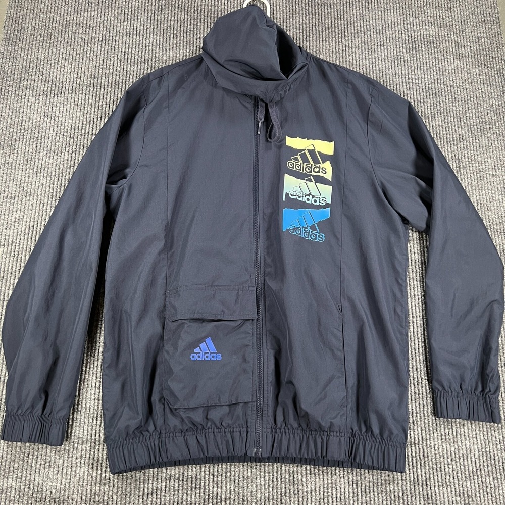 Adidas Jacket Mens Large‎ Blue Long Sleeve Full Zip Hooded Active Lightweight